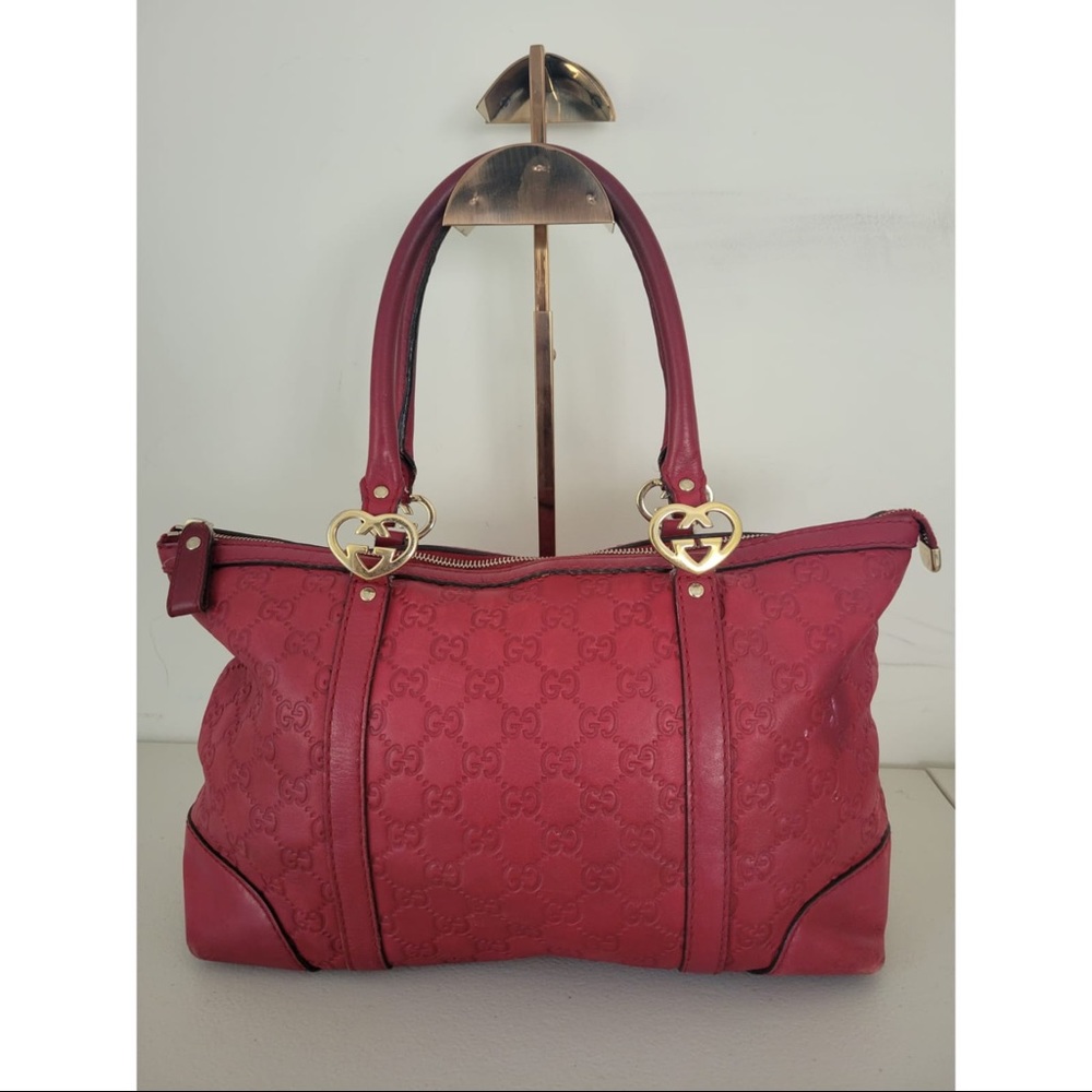 Gucci Guccissima Lovely Heart Red Tote